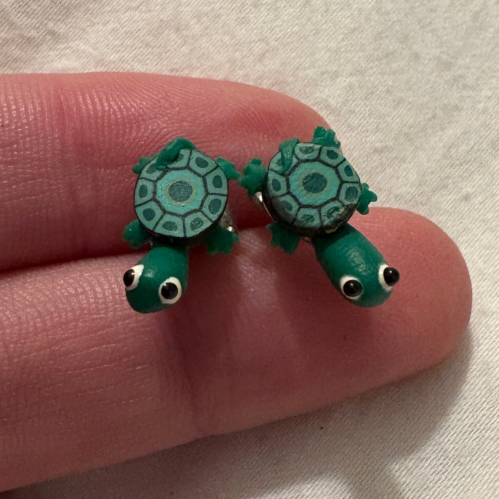 Adorable Handmade Polymer Clay Green Turtle Stud Earrings